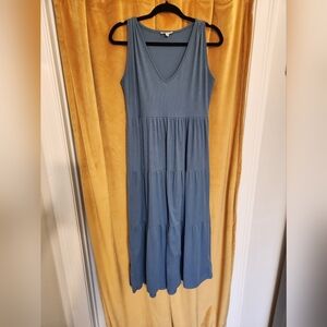 Women's Blue Ruffled Sleeveless Maxi Dress